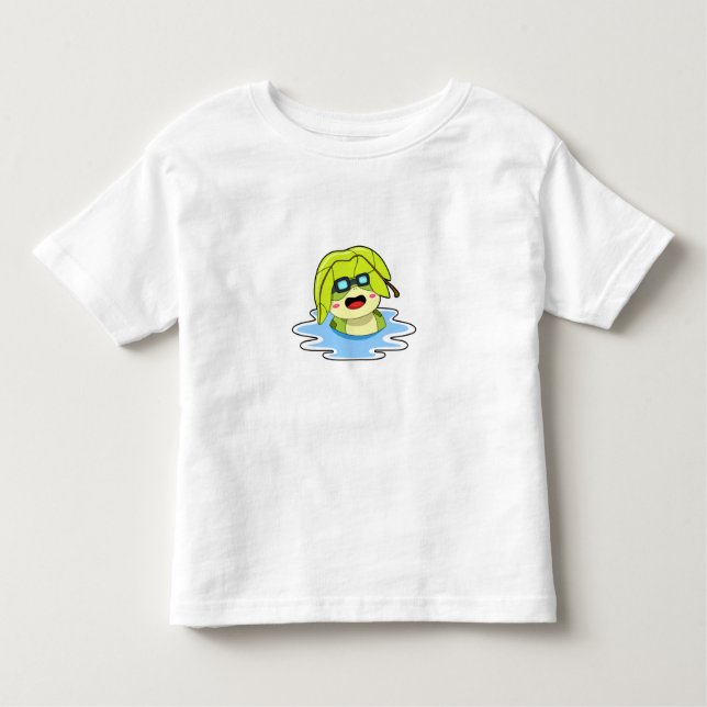 T-shirt Pour Les Tous Petits Grenouille avec feuille à la natation (Devant)