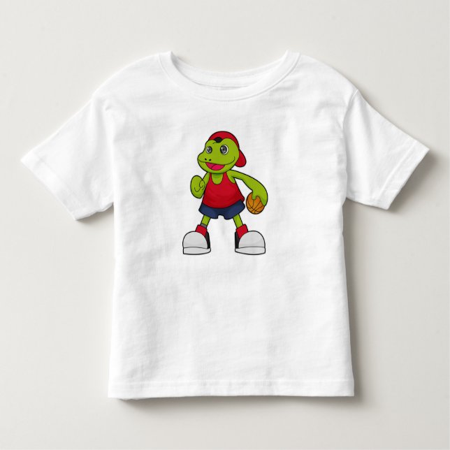 T-shirt Pour Les Tous Petits Grenouille comme joueur de basket-ball avec basket (Devant)