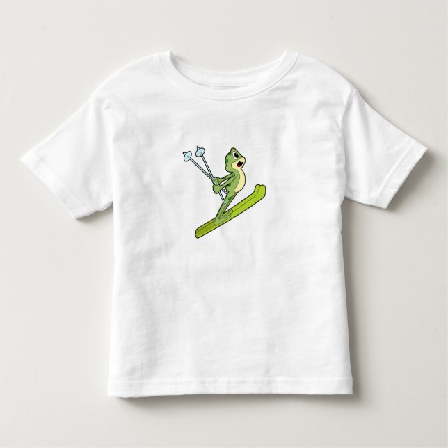 T-shirt Pour Les Tous Petits Grenouille comme sauteur de ski avec Ski.PNG (Devant)
