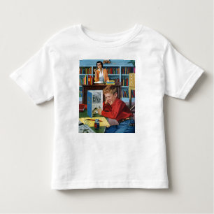 T-shirt Pour Les Tous Petits Grenouille dans la bibliothèque