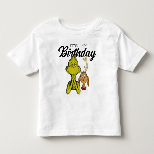 T-shirt Pour Les Tous Petits Grinch Chalkboard C'est mon anniversaire (Devant)