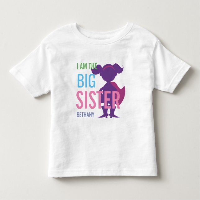 T-shirt Pour Les Tous Petits Grosse Soeur Personnalisée Superhero Silhouette Gi (Devant)