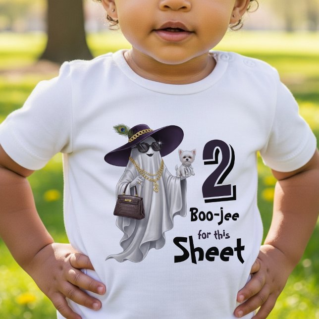 T-shirt Pour Les Tous Petits Halloween 2e anniversaire drôle fantôme deux Bouje (Halloween 2nd Birthday Funny Ghost Two Boujee Toddler T-shirt
)