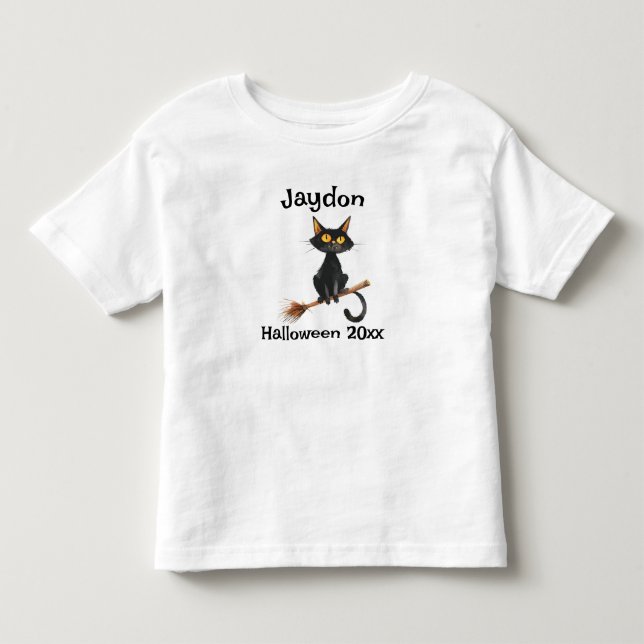 T-shirt Pour Les Tous Petits Halloween Chat noir sur une chambre Personnaliser (Devant)