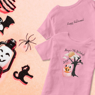 T-shirt Pour Les Tous Petits Halloween Fantôme rose Éffrayant 4e anniversaire
