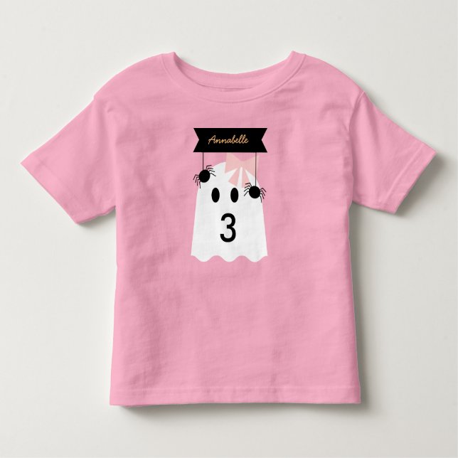 T-shirt Pour Les Tous Petits Halloween Fille Fantôme rose Ruban Anniversaire (Devant)