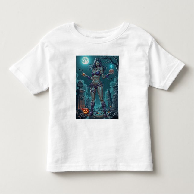 T-shirt Pour Les Tous Petits Halloween Friandise ou Petite Amie Zombie avec des (Devant)