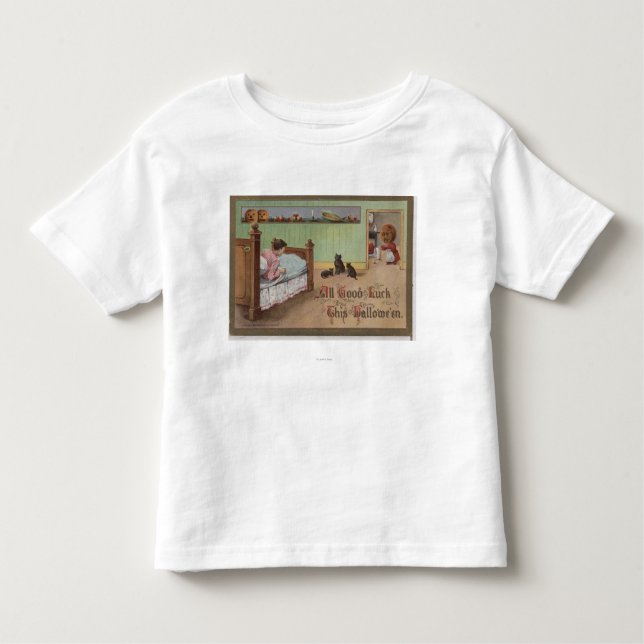 T-shirt Pour Les Tous Petits Halloween GreetingKid dans le lit (Devant)