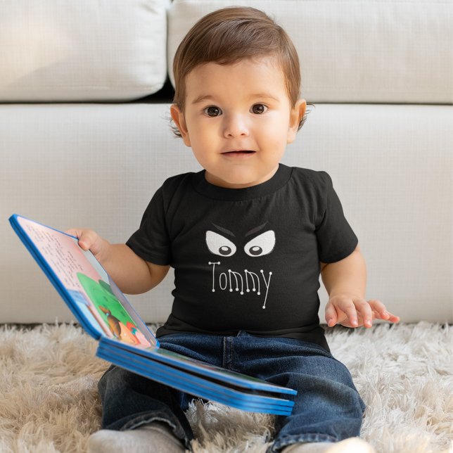 T-shirt Pour Les Tous Petits Halloween noir et blanc Fantôme Personnalisé (Halloween spooky ghost eyes custom baby t shirt.)