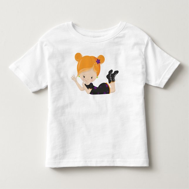T-shirt Pour Les Tous Petits Halloween, Sorcière, Cheveux Orangés, Belle Chauss (Devant)
