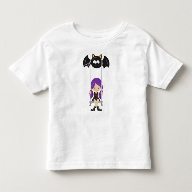 T-shirt Pour Les Tous Petits Halloween, Sorcière Sur Une Chaussure, Chauve-Feu, (Devant)