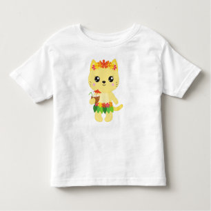 T-shirt Pour Les Tous Petits Hawaii Chat, Cute Chat, Chat Jaune, Fleurs, Luau