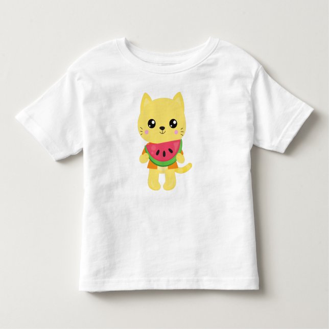 T-shirt Pour Les Tous Petits Hawaii Chat, Cute Chat, Chat Jaune, Watermelon, Lu (Devant)