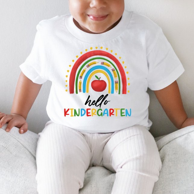 T-shirt Pour Les Tous Petits Hello Kindergarten School Rainbow Retour À L'École (Créateur téléchargé)
