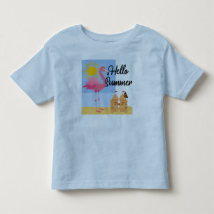 T-shirt Pour Les Tous Petits Hello Summer Pink Flamant rose Design - Toddler Fi