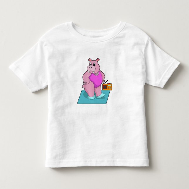 T-shirt Pour Les Tous Petits Hippo at Fitness with Radio.PNG (Devant)