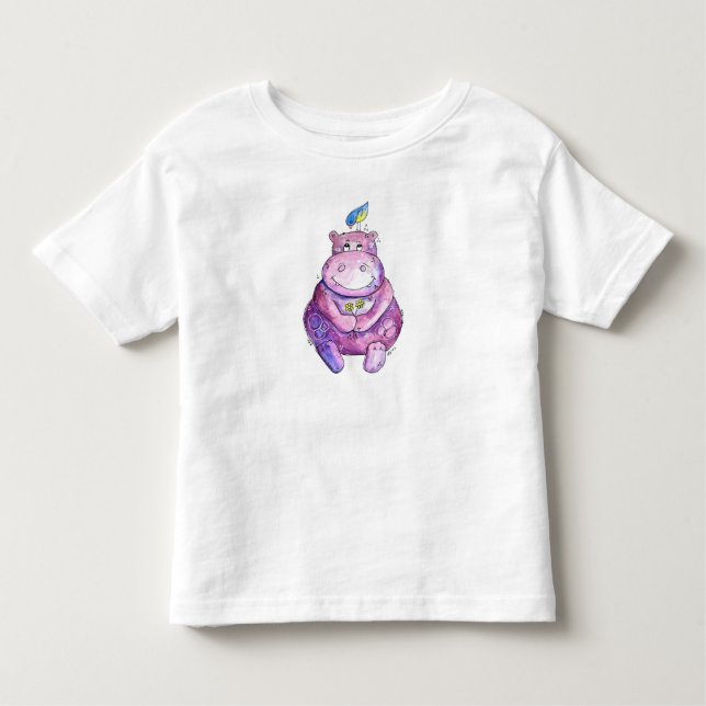 T-shirt Pour Les Tous Petits Hippo mignon violet blanc (Devant)