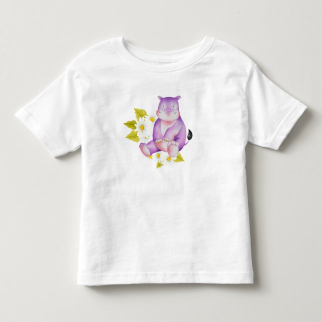 T-SHIRT POUR LES TOUS PETITS HIPPO PURPLE CUTE AVEC DAISIES BLANCHES (Devant)