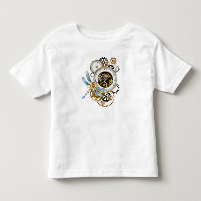 T-shirt Pour Les Tous Petits Horloge à vapeur avec libellule mécanique (Devant)