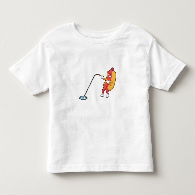T-shirt Pour Les Tous Petits Hotdog à la pêche avec bâtonnet de pêche (Devant)