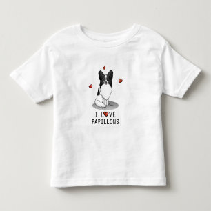 T-shirt Pour Les Tous Petits I Love Papillons (blanc & noir) Coeurs Chiens mign