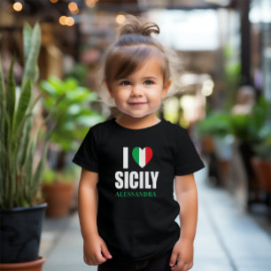 T-shirt Pour Les Tous Petits I Love Sicile Italien Drapeau Coeur Tee - shirt