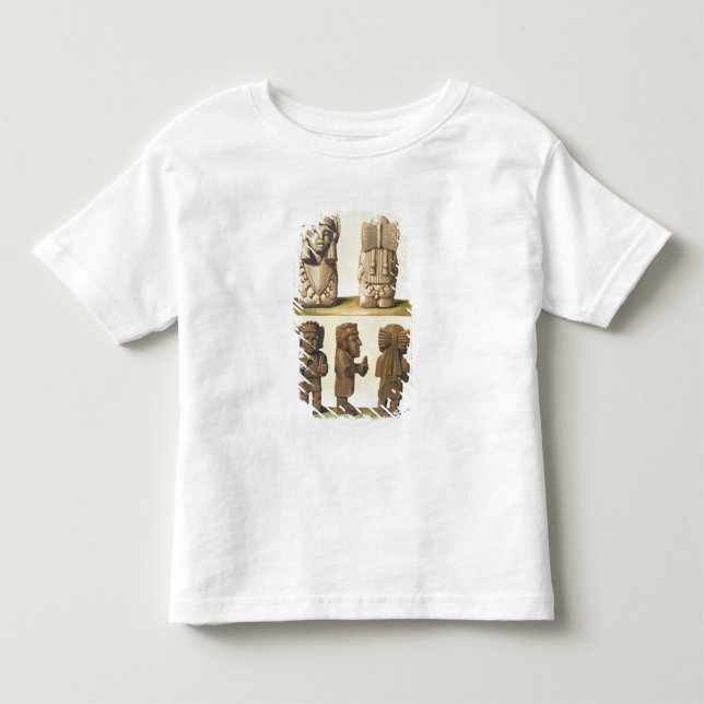 T-shirt Pour Les Tous Petits Idoles aztèques, Mexique (lithographie de couleur) (Devant)
