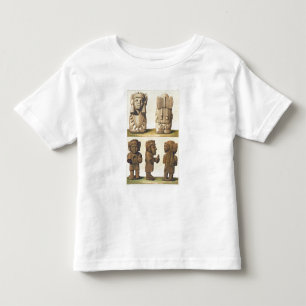 T-shirt Pour Les Tous Petits Idoles aztèques, Mexique (lithographie de couleur