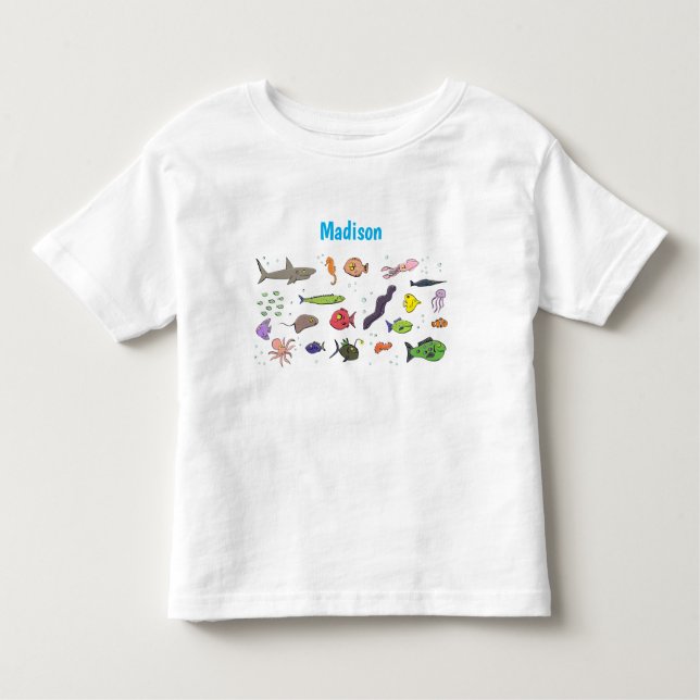 T-shirt Pour Les Tous Petits Illustration amusante de créatures marines (Devant)