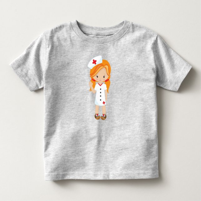 T-shirt Pour Les Tous Petits Infirmière, Médecine, Docteur, Jolie Fille, Cheveu (Devant)