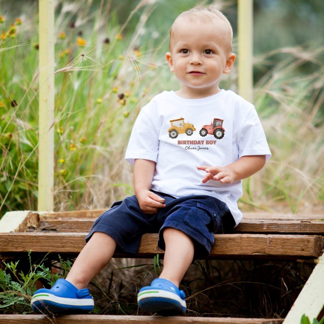 T-shirt Pour Les Tous Petits Invitation d'anniversaire garçon tracteur aquarell (Créateur téléchargé)