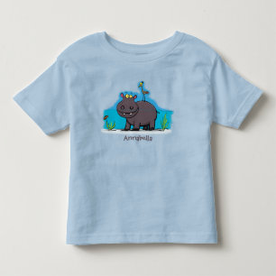 T-shirt Pour Les Tous Petits Ippopotame drôle mignon avec dessin animé d'oiseau