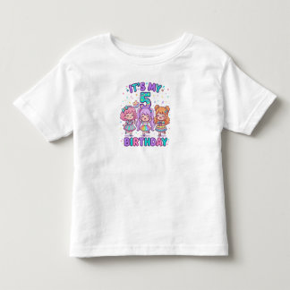 T-shirt Pour Les Tous Petits It's My 5th Birthday Cute Kawaii Girls Party 
