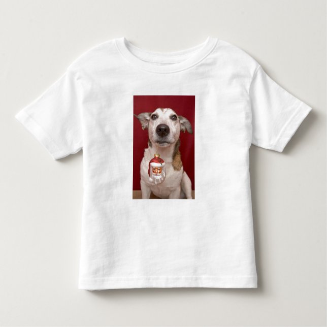 T-shirt Pour Les Tous Petits Jack Russell Terrier tenant l'ornement de Noël (Devant)
