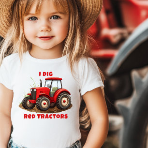 T-shirt Pour Les Tous Petits J'AI DIG RED TRACTORS Farm Cartoon