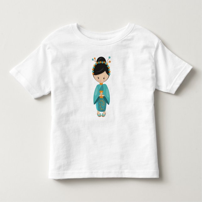 T-shirt Pour Les Tous Petits Japonaise, Japon, fille mignonne, Kimono bleu (Devant)