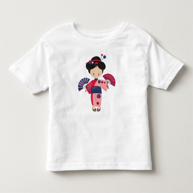 T-shirt Pour Les Tous Petits Japonaise, Japon, Mignonne fille, Kimono rose (Devant)