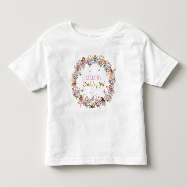 T-shirt Pour Les Tous Petits Jardin de fée fleuri fantaisiste d'anniversaire  (Devant)
