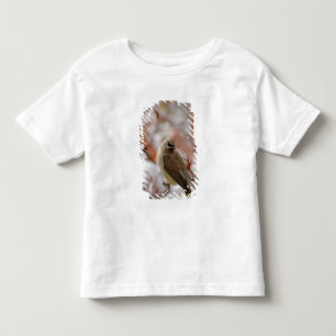 T-shirt Pour Les Tous Petits Jaseur d'Amérique adulte sur aubépine avec neige,