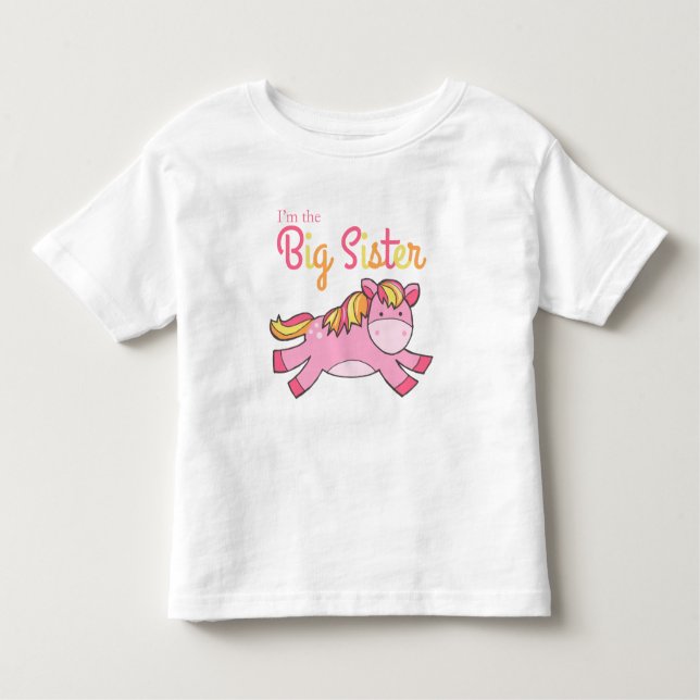 T-shirt Pour Les Tous Petits Je suis La Grande Soeur - Pony rose mignon (Devant)