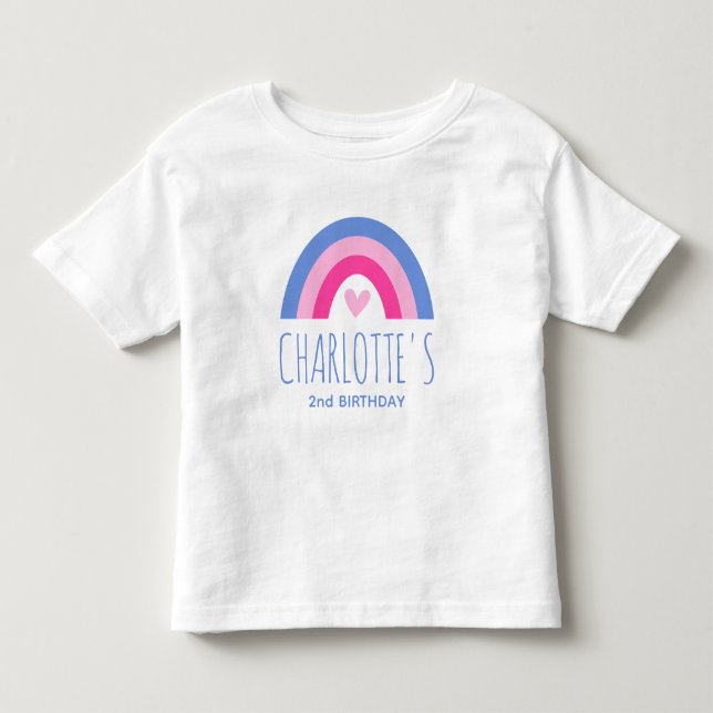 T-shirt Pour Les Tous Petits Joli 2e anniversaire Arc-en-ciel Nom personnalisé  (Devant)
