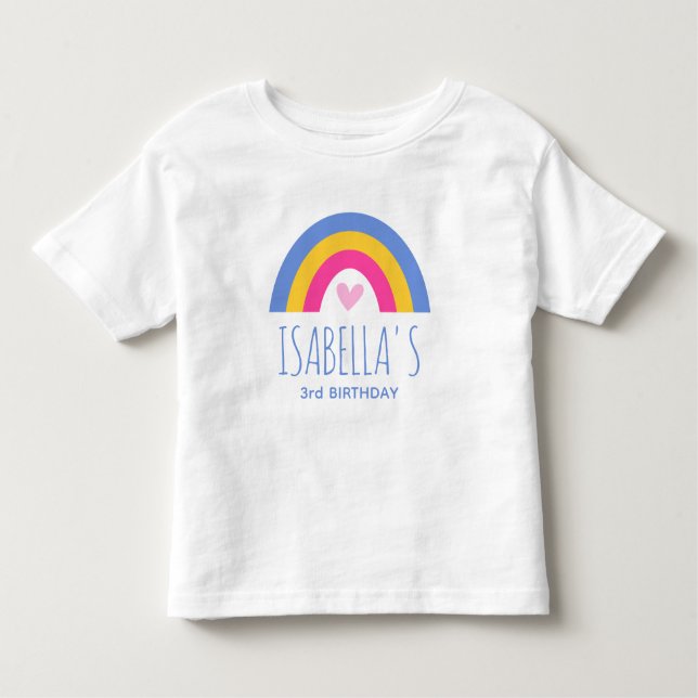 T-shirt Pour Les Tous Petits Joli 3e Anniversaire Arc-en-Ciel Nom Personnalisé  (Devant)