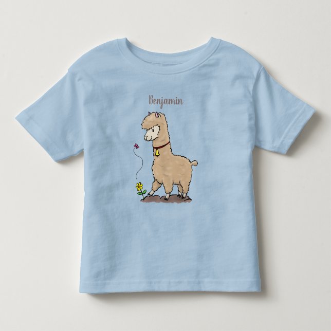T-shirt Pour Les Tous Petits Joli alpaga joyeux avec dessin animé de papillon (Devant)