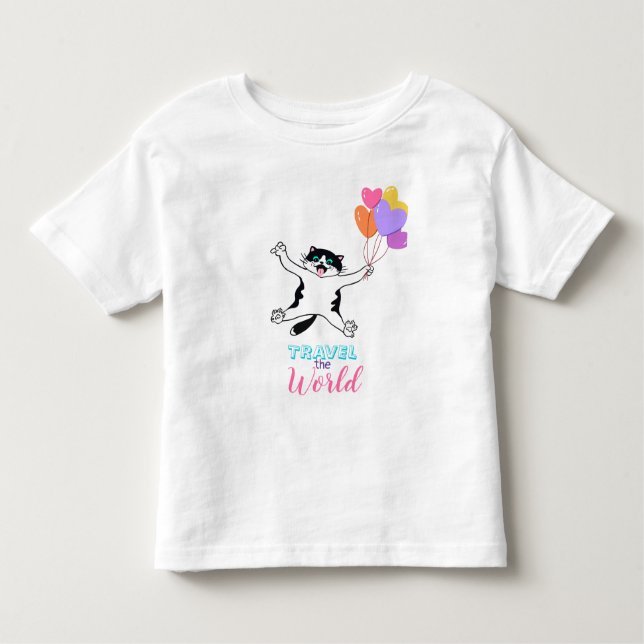T-shirt Pour Les Tous Petits Joli Chat Voyage Le Monde (Devant)
