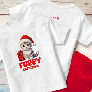 T-shirt Pour Les Tous Petits Joli chaton de Noël avec nom