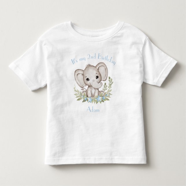 T-shirt Pour Les Tous Petits Joli éléphant bleu vert d'anniversaire garçon (Devant)