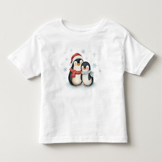 T-shirt Pour Les Tous Petits Joli hiver Theme Penguin Famille Noël (Devant)
