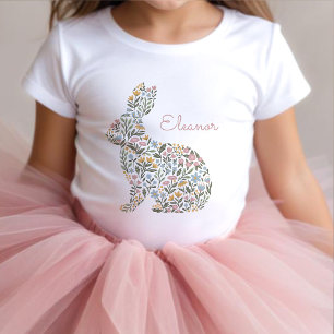T-shirt Pour Les Tous Petits Joli Lapin Fleur Sauvage Pâques Printemps Nom