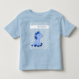 T-shirt Pour Les Tous Petits Joli Licorne Bleue à Motifs à Points Enfant Nom