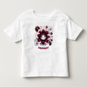 T-shirt Pour Les Tous Petits Joli Monogramme Bourgogne et Fleur blanche